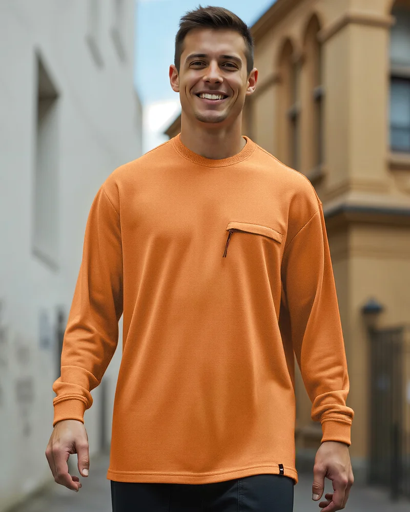 bewakoof Men's Orange Super Loose Fit T-shirt